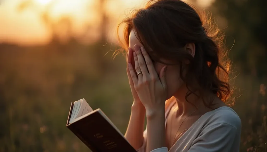 Mujer leyendo mientras se tapa los ojos, representando la ceguera del autor