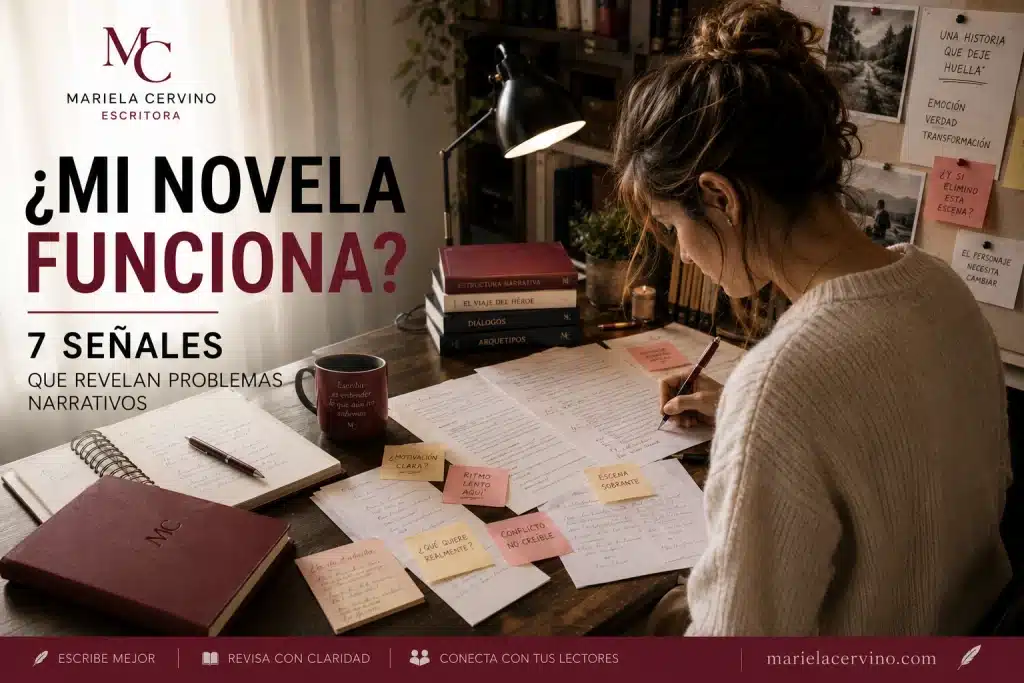escritora trabajando mientras piensa cómo saber si mi novela funciona